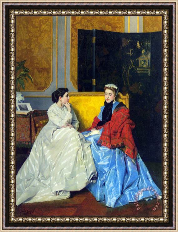 Jules Adolphe Goupil Confidences Framed Painting