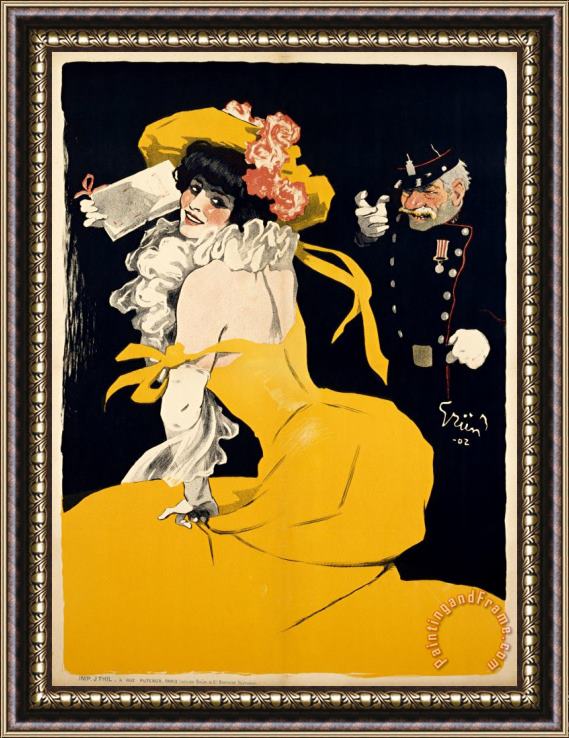 Jules Alexandre Grun Poster of a Woman in a Yellow Dress Framed Painting