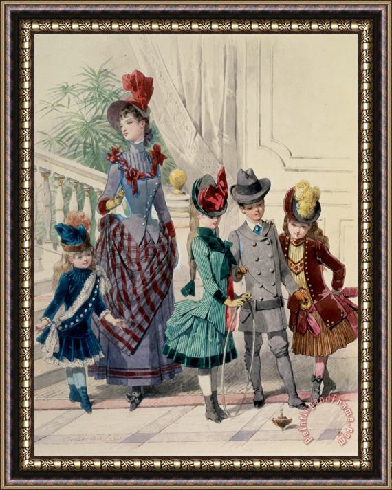 Jules David Mother and children in indoor costume Framed Painting