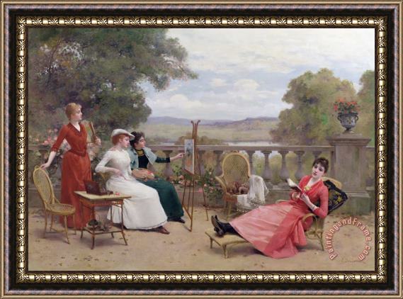 Jules Frederic Ballavoine Painting on the Terrace Framed Print