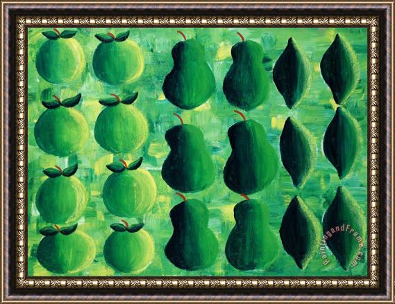 Julie Nicholls Apples Pears And Limes Framed Painting