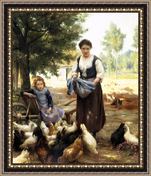 Julien Dupre Feeding The Chickens Framed Painting