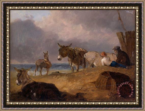 Julius Caesar Ibbetson Donkeys And Figures on a Beach Framed Painting