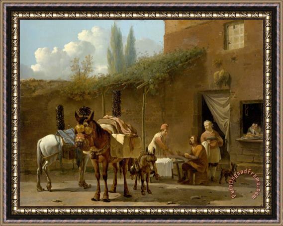 Karel Dujardin Muleteers at an Inn Framed Painting