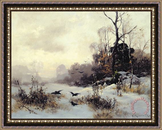 Karl Kustner Crows In A Winter Landscape Framed Painting