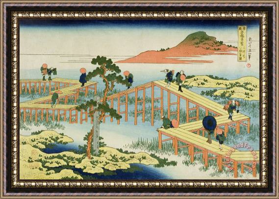 Katsushika Hokusai Eight Part Bridge, Province of Mucawa, Japan Framed Painting