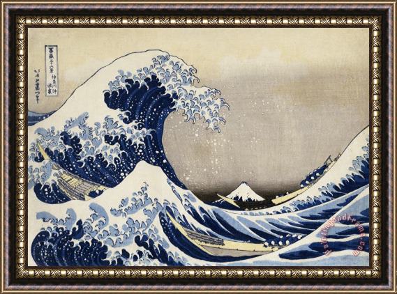 Katsushika Hokusai In The Well of The Wave Off Kanagawa, From The Series Thirty Six Views of Mount Fuji Framed Painting