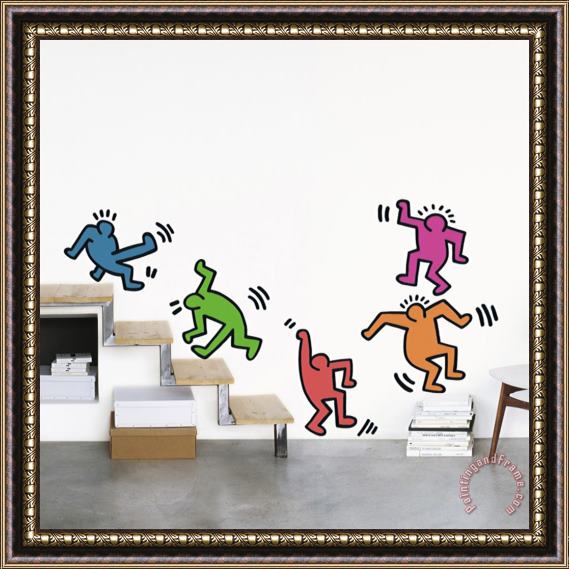 Keith Haring Five Dancing Figures Framed Painting