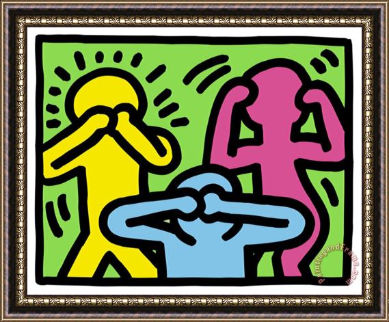 Keith Haring Pop Shop See No Evil Hear No Evil Speak No Evil Framed Painting