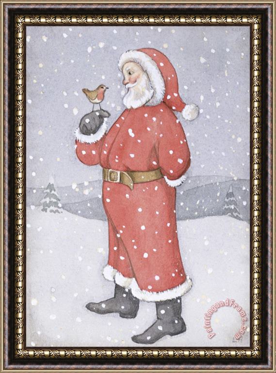 Lavinia Hamer Father Christmas And A Robin Framed Painting