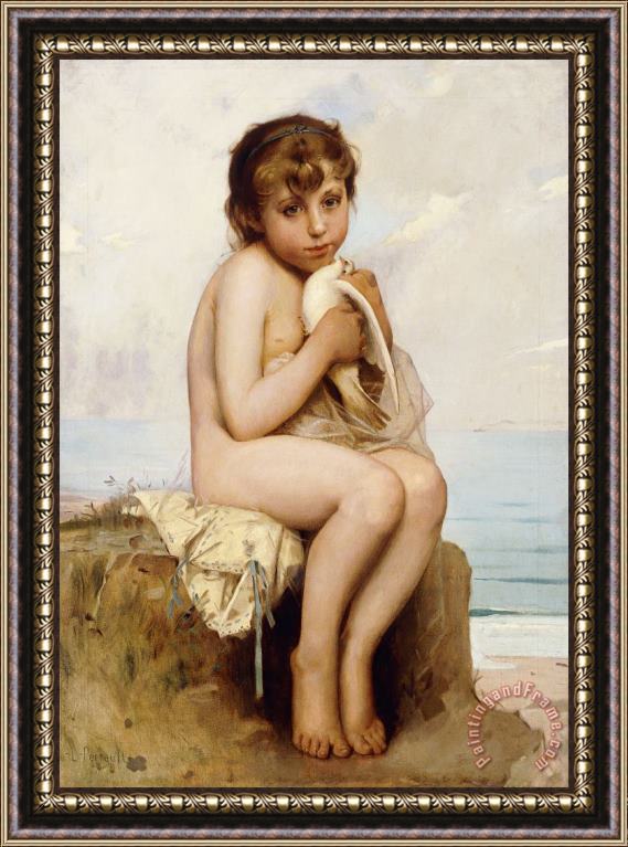 Leon Bazile Perrault Nude Child With Dove Framed Painting