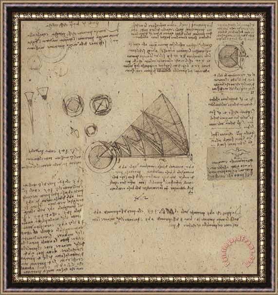 Leonardo da Vinci Alteration Of Annulus Without Changing Its Quantity Below Right Study Of Bird Flight From Atlantic Framed Painting