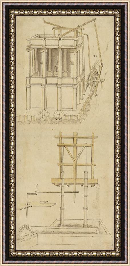 Leonardo da Vinci Architecture With Indoor Fountain From Atlantic Codex Framed Print
