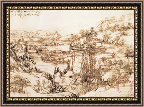 Leonardo da Vinci Arno Landscape Framed Painting