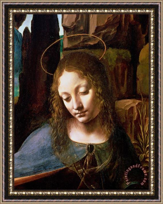 Leonardo da Vinci Detail Of The Head Of The Virgin Framed Painting