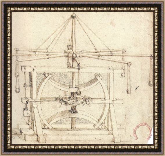 Leonardo da Vinci Flywheel Mechanical Drawing Framed Print