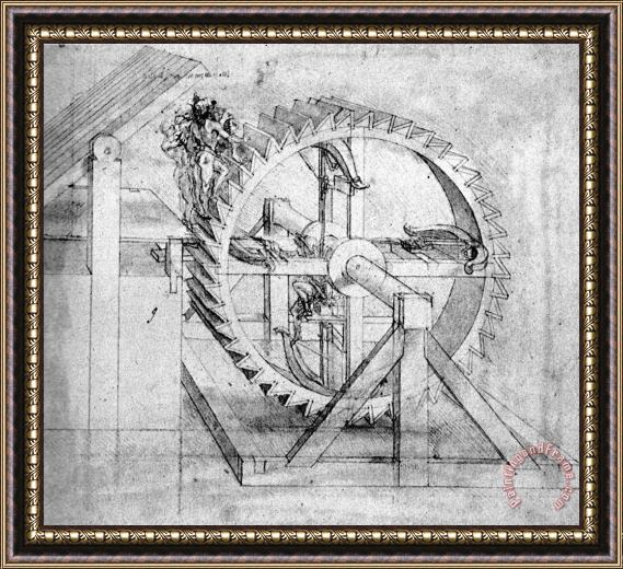 Leonardo da Vinci Wooden Gears Drawing Framed Print