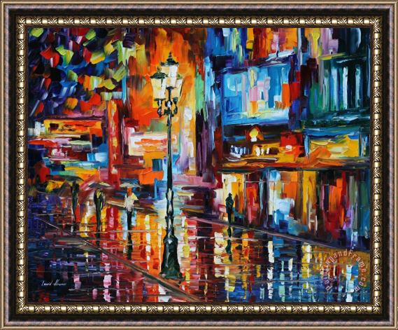 Leonid Afremov Downtown Lights Framed Painting