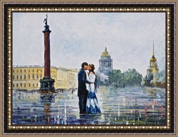 Leonid Afremov Kiss In St. Petersburg Framed Print
