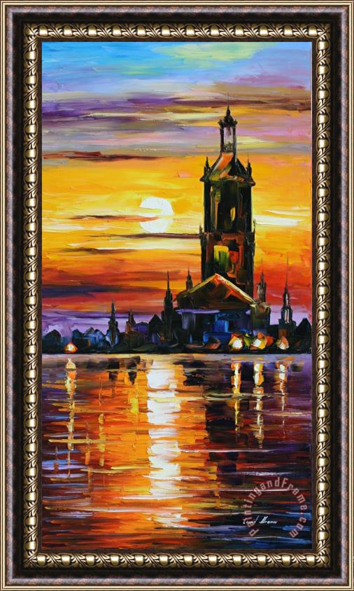 Leonid Afremov Old Tower Framed Painting