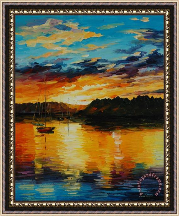 Leonid Afremov Reflections Of The Sunset Framed Print