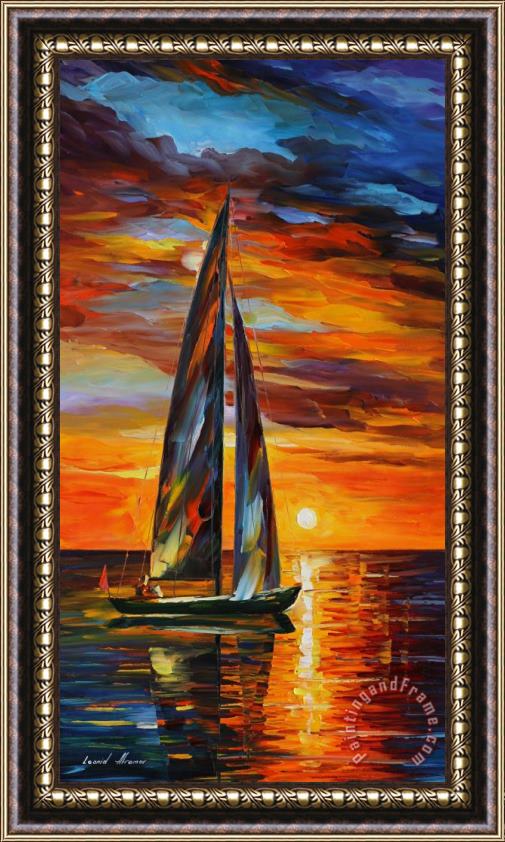 Leonid Afremov Sailing With The Sun Framed Print