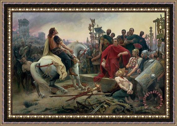 Lionel Noel Royer Vercingetorix throws down his arms at the feet of Julius Caesar Framed Print