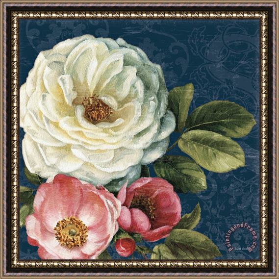 Lisa Audit Floral Damask II on Indigo Framed Painting