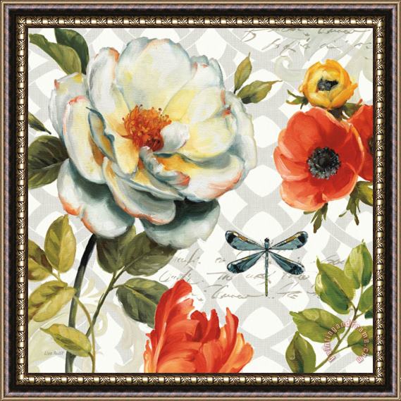 Lisa Audit Floral Story II on Grey Framed Painting
