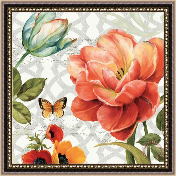 Lisa Audit Floral Story III on Grey Framed Painting