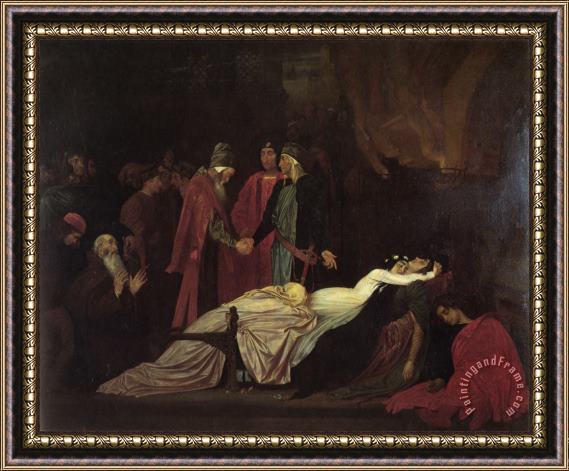 Lord Frederick Leighton The Reconciliation of The Montagues And Capulets Over The Dead Bodies of Romeo And Juliet Framed Print