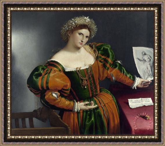 Lorenzo Lotto Portrait of a Woman Inspired by Lucretia Framed Painting
