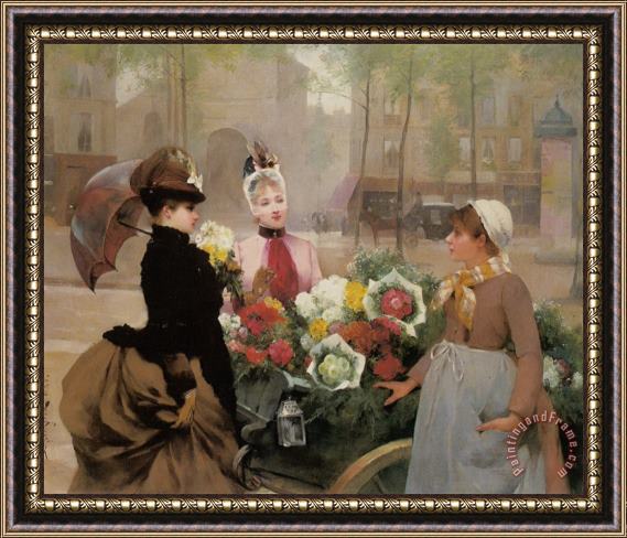 Louis Marie De Schryver The Flower Seller Framed Painting