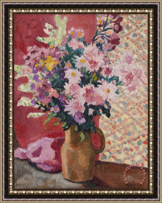 Louis Valtat Fleurs Roses Au Pichet En Terre Framed Painting