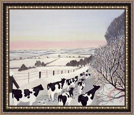 Maggie Rowe Friesians in Winter Framed Painting