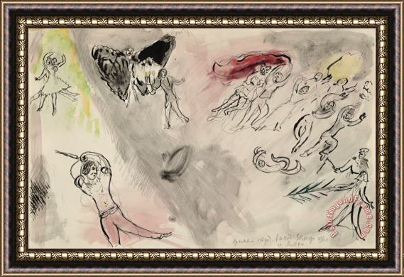 Marc Chagall Aleko's Vengeance, Sketch for The Choreographer for Aleko (scene Iv). (1942) Framed Painting