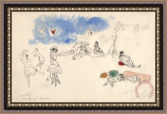 Marc Chagall Lovemaking, Sketch for The Choreographer for Aleko (scene I). (1942) Framed Print