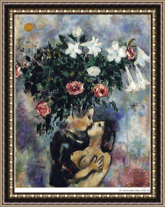 Marc Chagall Lovers Under Lilies 1925 Framed Painting