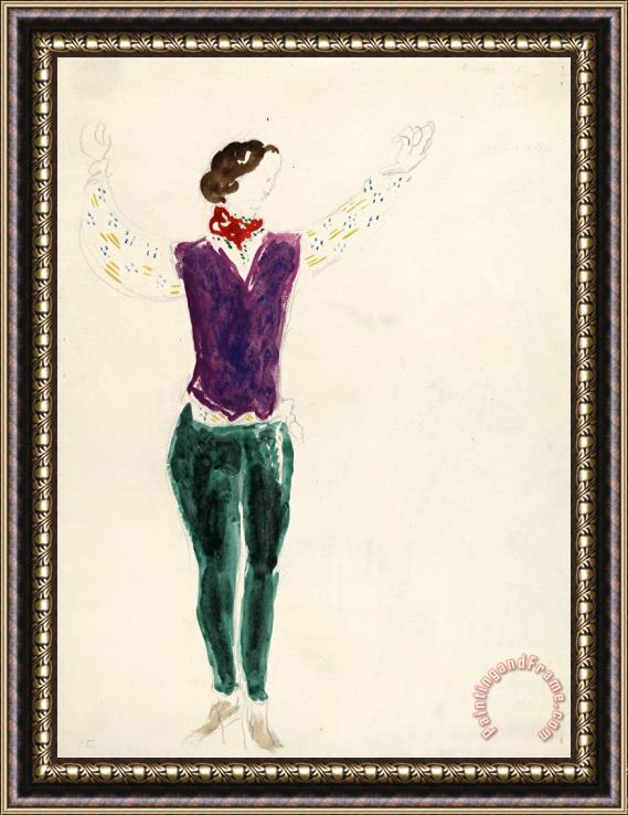 Marc Chagall The Gypsy Lover. Costume Design for Scene I of The Ballet Aleko. (1942) Framed Painting
