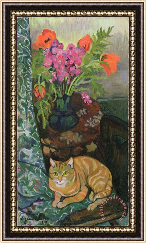 Marie Clementine Valadon Bouquet and a Cat Framed Painting