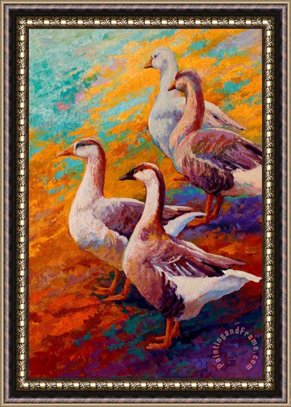 Marion Rose A Gaggle Of Four - Geese Framed Painting