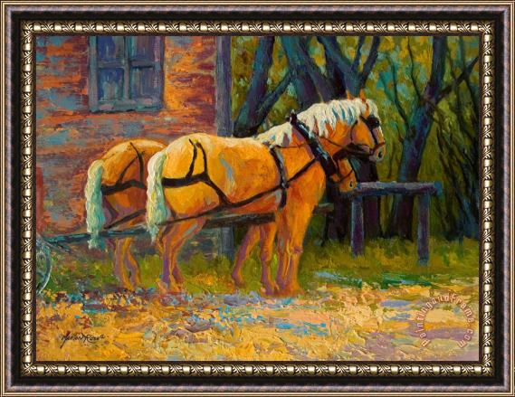 Marion Rose Coffee Break - Draft Horse Team Framed Painting