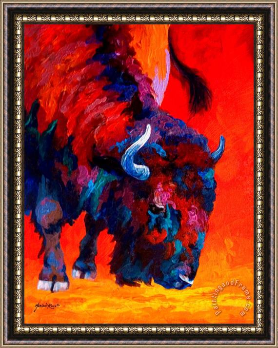 Marion Rose Grazing Bison Framed Painting
