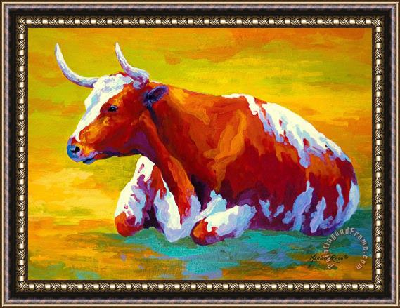 Marion Rose Longhorn Cow Framed Painting