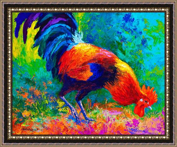 Marion Rose Scratchin - Rooster Framed Painting
