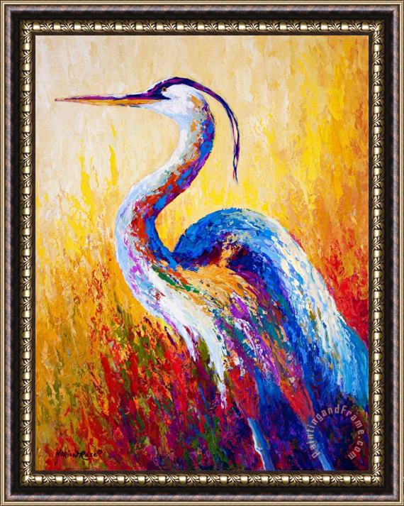 Marion Rose Steady Gaze - Great Blue Heron Framed Painting