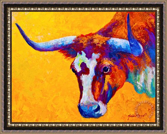 Marion Rose Texas Longhorn Cow Study Framed Painting