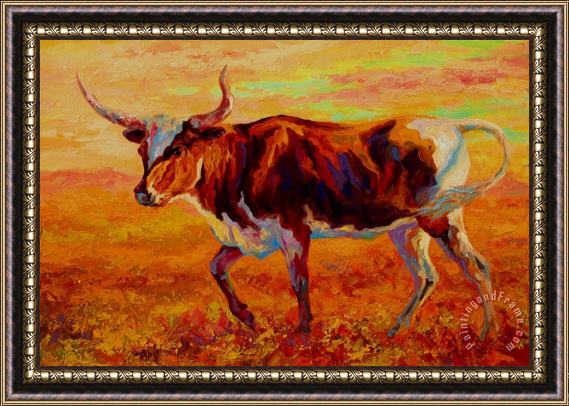 Marion Rose Texas Longhorn Framed Painting