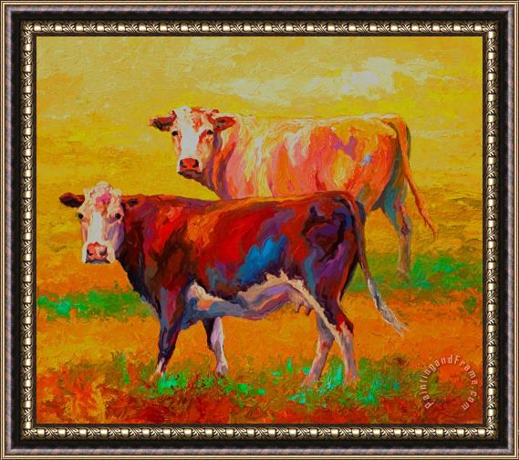 Marion Rose Two Cows Framed Painting