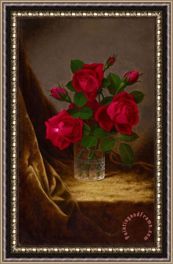 Martin Johnson Heade Jacqueminot Roses Framed Painting